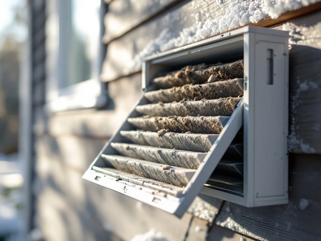 Ilma-vesilämpöpumppu, jossa likainen tukkeutunut suodatin ja puhdas vaihtosuodatin vieressä. Huurtuminen viittaa huoltotarpeeseen.