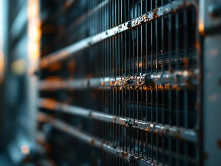 Kulunut lämpöpumpun ulkoyksikkö, jossa näkyy korroosiota ja pölyä, vaatii huoltoa