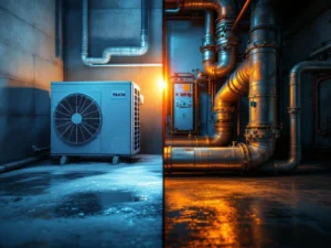 Lämpöpumppu jäätymisellä yhdistetty ilmanvaihtojärjestelmään, jossa korroosioita ja vanhentuneita suodattimia