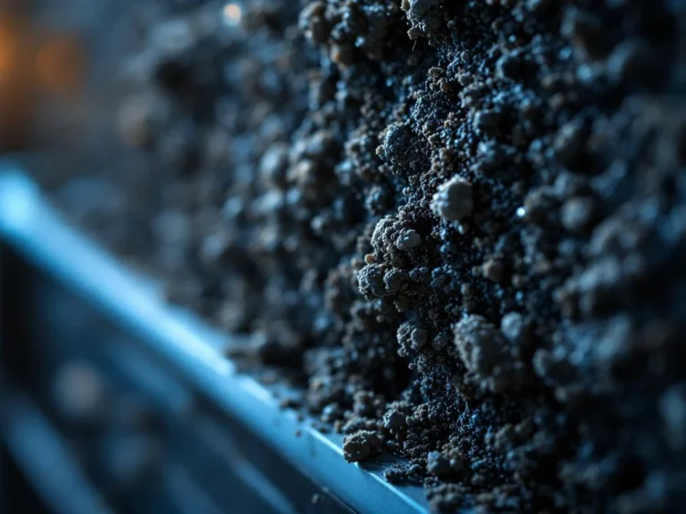 Likainen ja tukkeutunut lämpöpumpun ilmansuodatin, jossa näkyy pölyä ja roskia verkkopinnalla