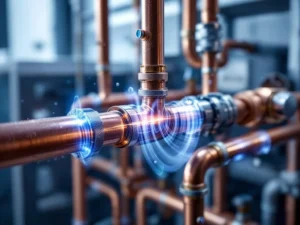 Lämpöpumpun sisäinen putkisto kuparilla ja teräksellä, ääniaaltojen näyttäminen liitoskohdissa vianhakua varten