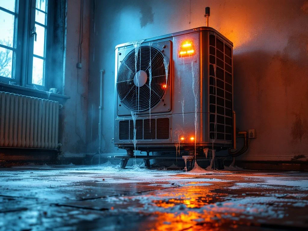 Ylisuuri lämpöpumppu pienessä sisätilassa, kondensaatiota tippuu, seinissä kosteusvaurioita ja lattia vääntynyt