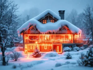 Talon poikkileikkaus talvella näyttää lämmön karkaamisen huonosta eristyksestä oransseina lämpökuvioina